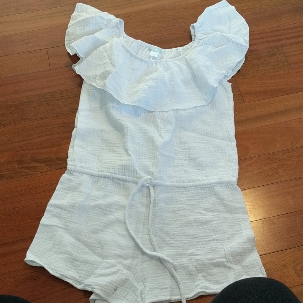 Eberjey white ruffle off shoulder romper